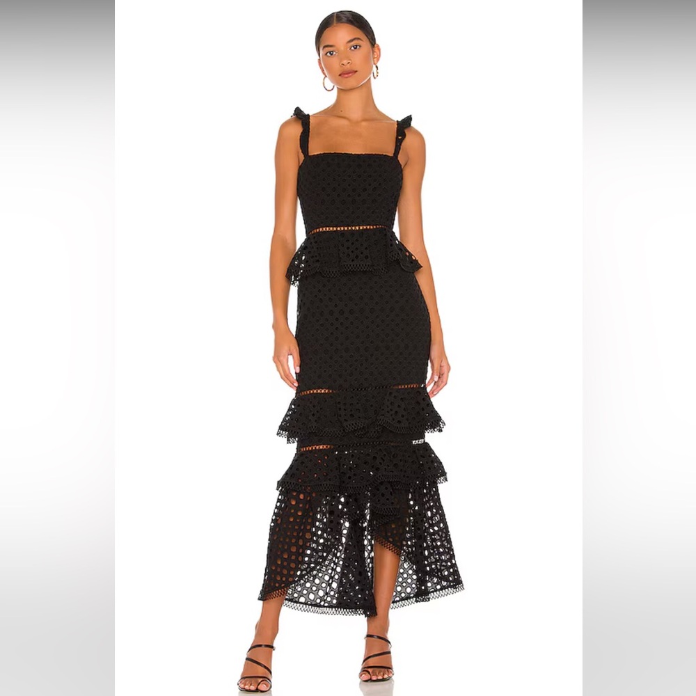 NBD Black Crochet Midi Dress